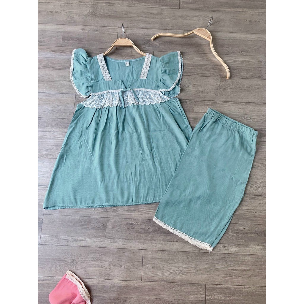 Bộ đồ bầu_bộ mặc nhà thiết kế viền ren tiểu thư LỬNG ĐŨI TƠ siêu mềm mát mùa hè BL841