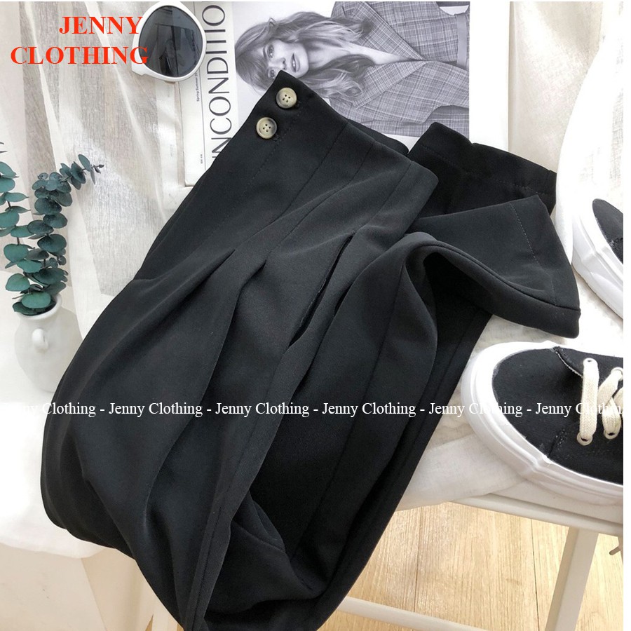 Quần baggy cạp liền 2 khuy siêu cao dáng ống đứng - chất vải tuyết mưa - màu đen ghi nâu  - Mặc đi học đi chơi đi làm