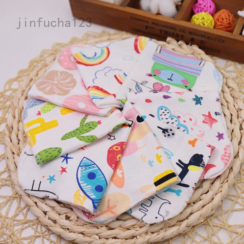 Set 5 Yếm Ăn Vải Cotton Dệt Kim Hình Vuông Họa Tiết Hoạt Hình Cho Bé Sơ Sinh