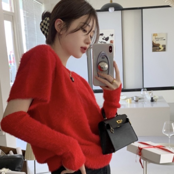 【ZHELIHANGFEI】Áo Sweater Dệt Kim Tay Dài Cổ Tròn Thiết Kế Quyến Rũ Cho Phái Nữ