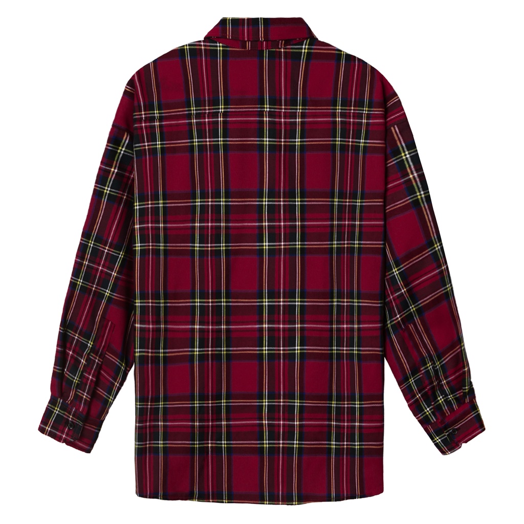 Áo Sơ Mi Flannel Màu Đỏ Sọc Vàng Form Rộng Thoải Mái Chất Liệu Cotton Thoáng Mát