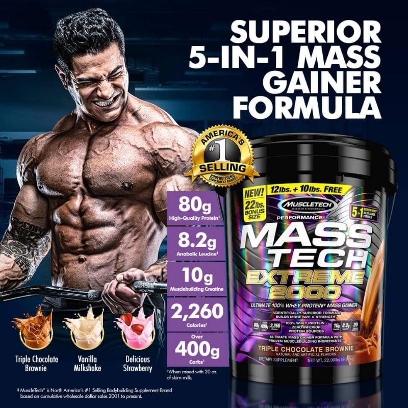 Sữa Tăng cân tăng cơ MuscleTech Mass Tech Extreme 2000 (22lbs) 10kg