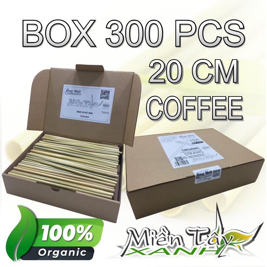 ( SIÊU TIẾT KIỆM ) Hộp 300 Ống Hút Cỏ Bàng coffee Chứng Nhận ISO 22000 - HACCP