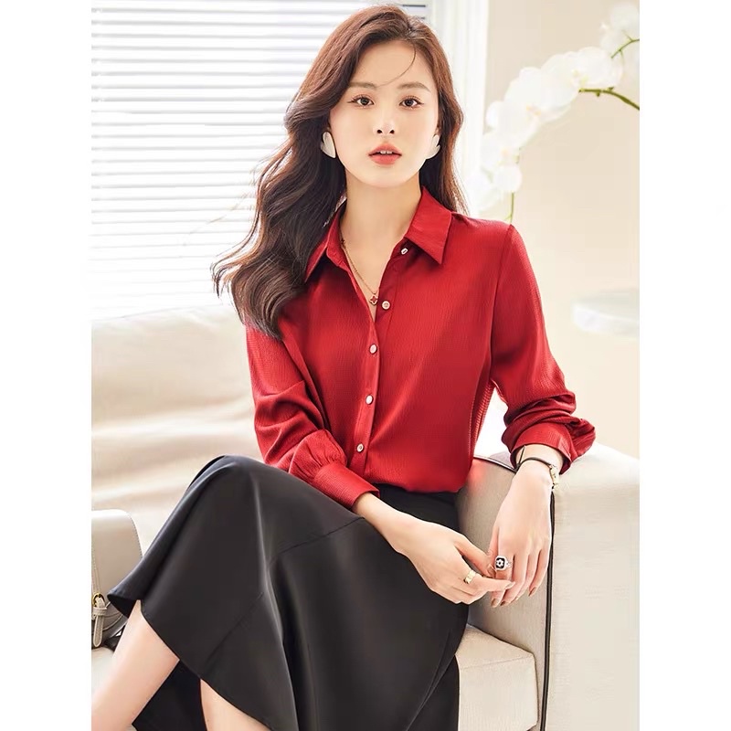 Áo sơ mi lụa trơn dáng váy cao cấp