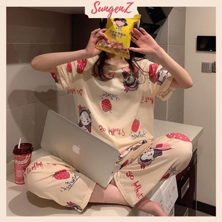 Bộ ngủ nữ cotton mặc nhà, pijama thun mỏng hè thu quần dài áo cộc C43
