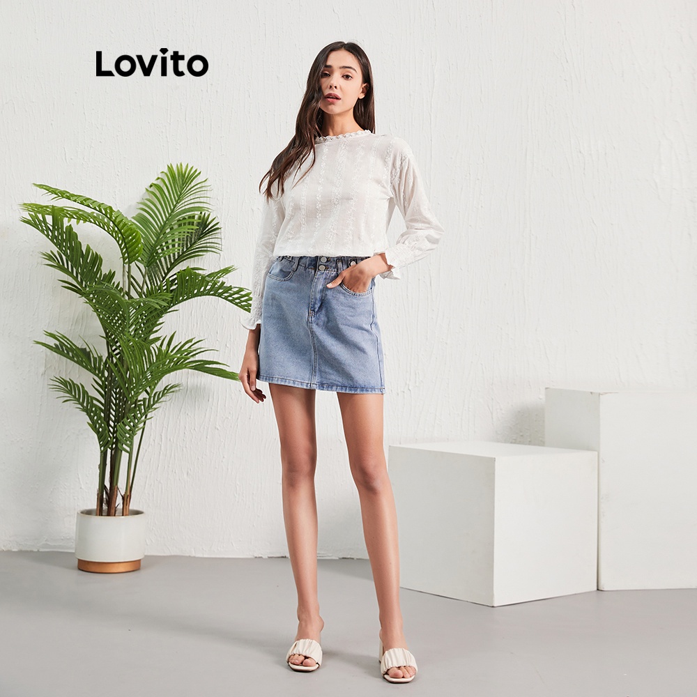 Áo kiểu Lovito bằng vải voan phối ren tương phản tay phồng đáng yêu L07156 (màu trắng) | BigBuy360 - bigbuy360.vn