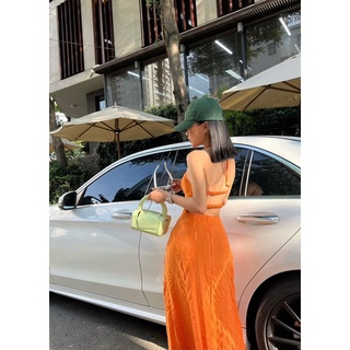 Đầm maxi cổ yếm dây lưng