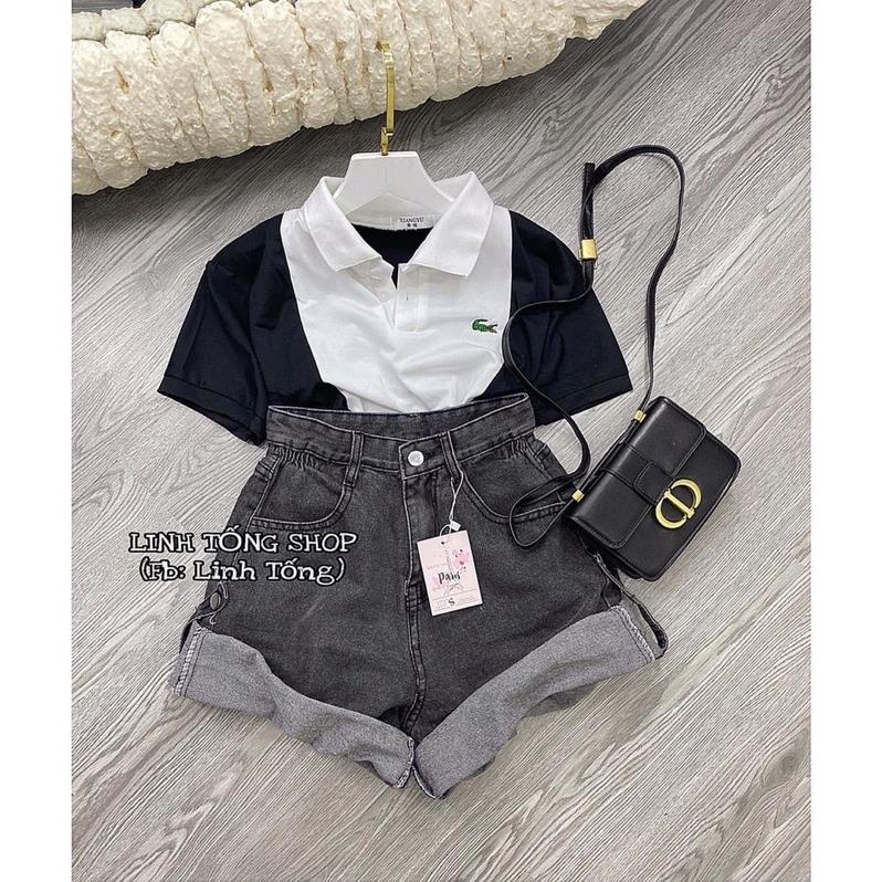 [NEW] Áo Polo Cá Sấu Nữ Cổ Bẻ một màu Trắng pha Đen Mặc Lên Siêu Xinh(HÀNG CÓ SẴN)
