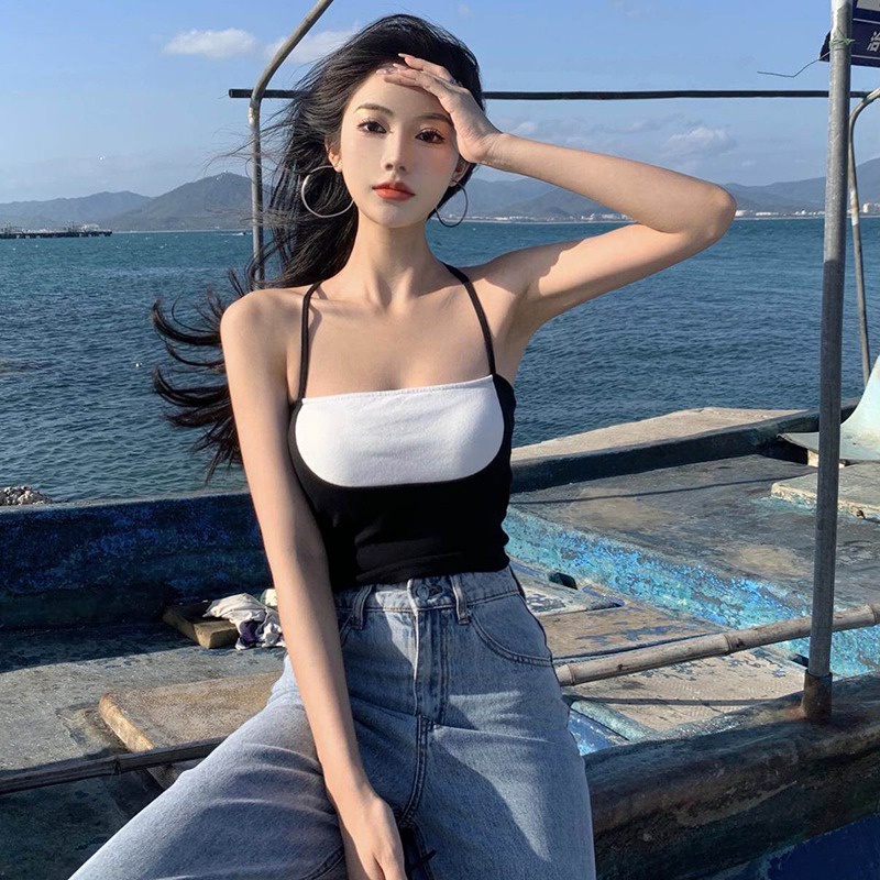 Áo Croptop Hai Dây Hở Lưng Ôm Dáng Phong Cách Hàn Quốc Thời Trang Mùa Hè Dành Cho Nữ