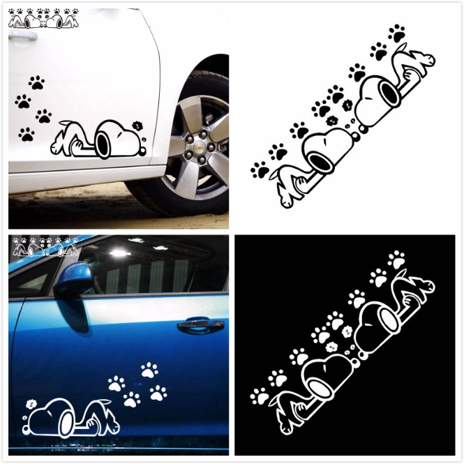 Miếng Dán Phản Quang Hình Snoopy Trang Trí Tay Cầm Bình Xăng Xe Mô Tô