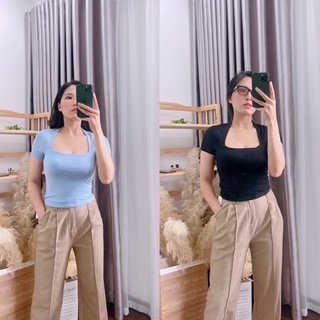 Áo thun cotton cổ vuông [ảnh thật]