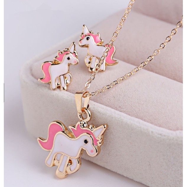 Bộ dây chuyền + Vòng đeo tay kì lân hồng dễ thương cho nữ