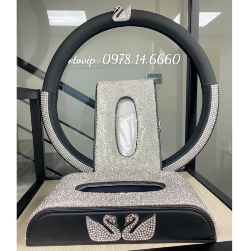 Hộp đựng Khăn Giấy Đính Đá Trên Xe Ô Tô- Phụ Kiện Trang Trí Xe Hơi Cao Cấp, tiện lợi vừa sang chảnh LV Car