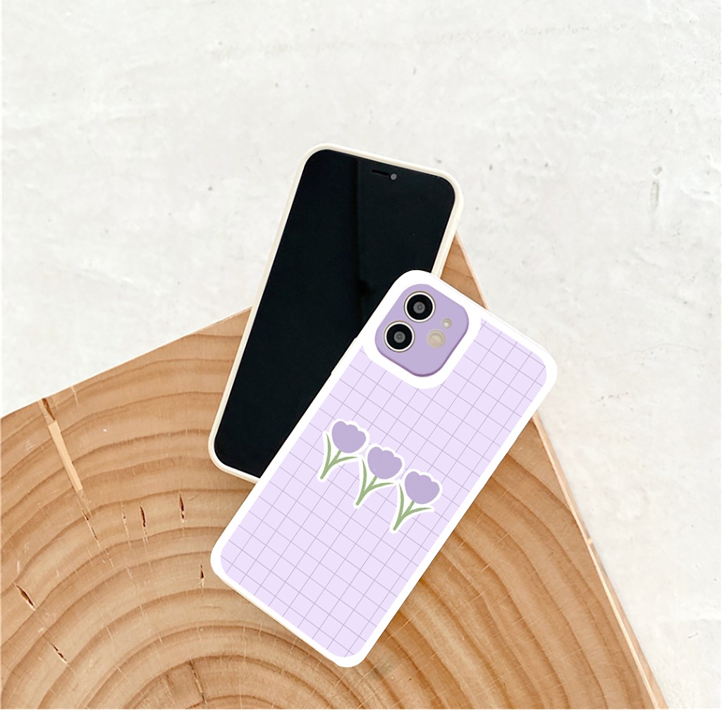 Ốp iphone - Ốp lưng iphone cạnh vuông viền camera Hoa tulip tím dành cho ip 6 đến 14promax - ng034