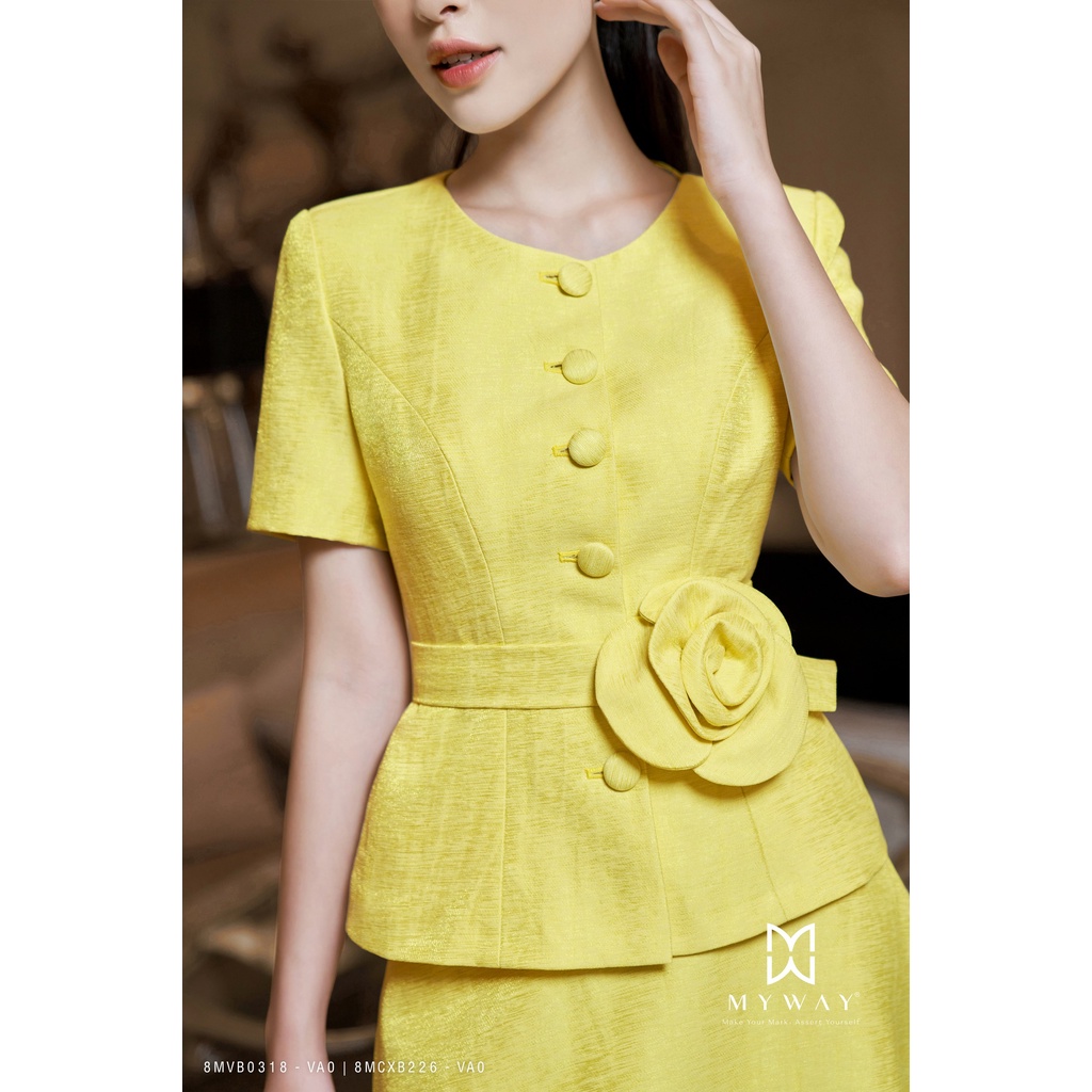 Sét Áo Vest Chân Váy Nữ MY WAY Ngắn Tay Tặng Đai Hoa Sang Trọng 8MVB0318 -8MCXB226
