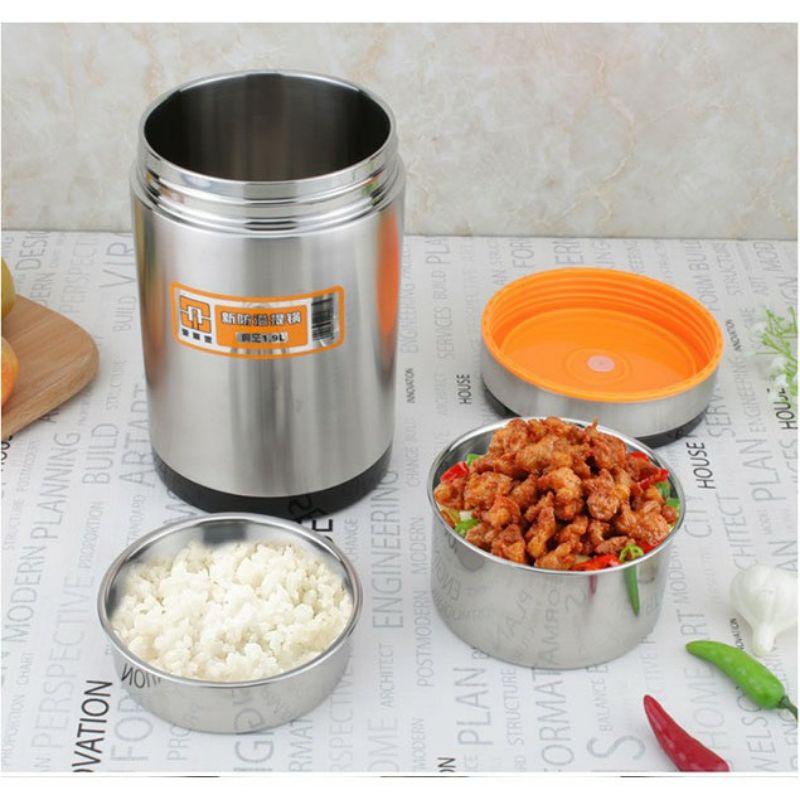 CaMen Hộp Đựng Cơm Inox 304 3 ngăn 2 Lớp Chống Tràn Đổ Giữ Nhiệt Trên 6H 1900ml