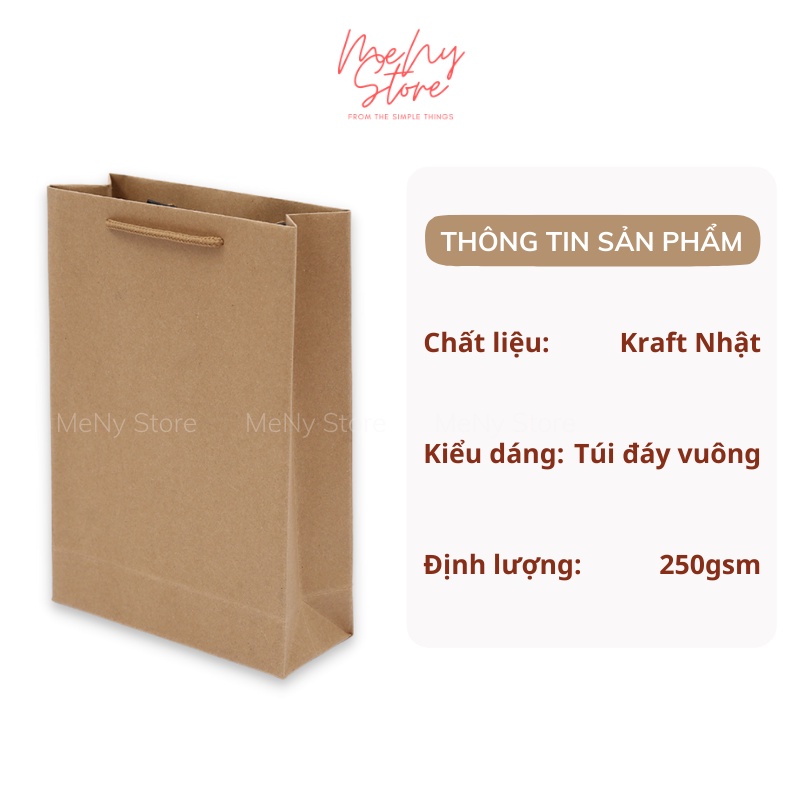 100 túi giấy đựng quà KRAFT TRƠN A4, túi giấy xi măng trơn loại dày có quai 23x30x8cm