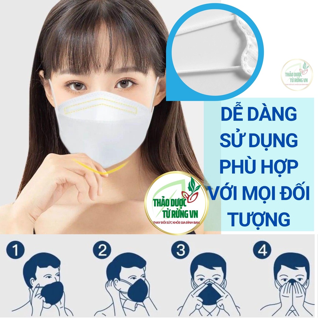 Khẩu Trang KF94 Long Sơn - Khẩu Trang 4D Thời Trang Chống Bụi Mịn Màu Trắng, Xanh, Xám Thảo Dược Từ Rừng VN