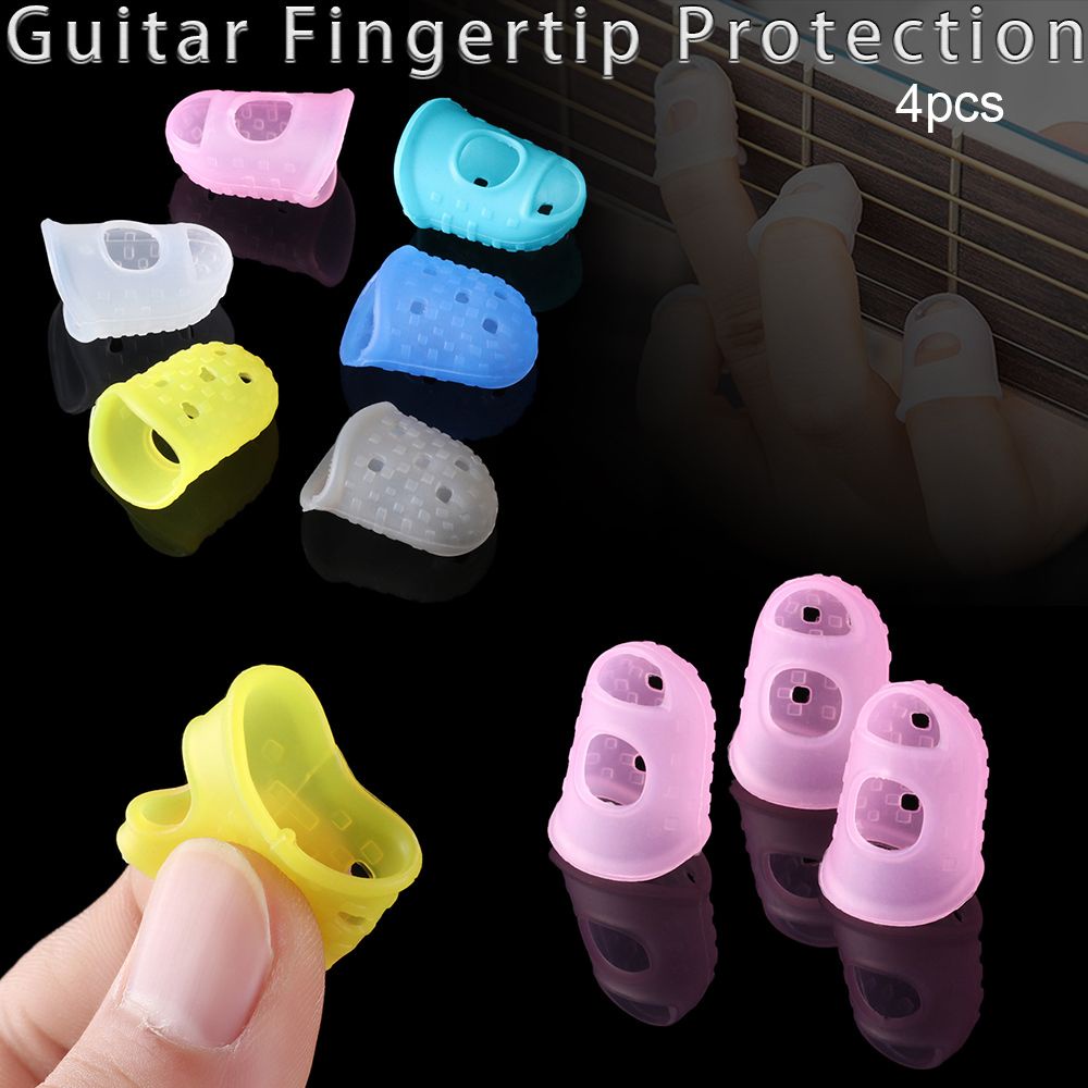 Set 4 Miếng Silicon Bọc Bảo Vệ Ngón Tay Chơi Đàn Guitar XS/S/M/L/XL 6 Màu Sắc