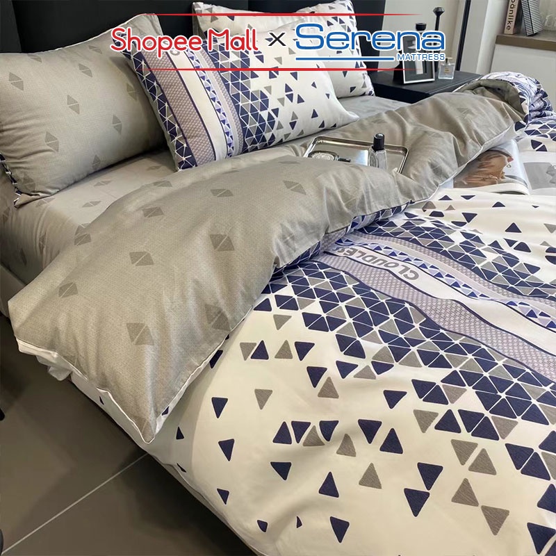 Bộ Vỏ Chăn Gối 5 Món Cotton Living SERENA Cao Cấp Set Ga Grap Drap Gối Đệm Nệm Trải Phủ Bọc Giường Trần Bông Chính Hãng