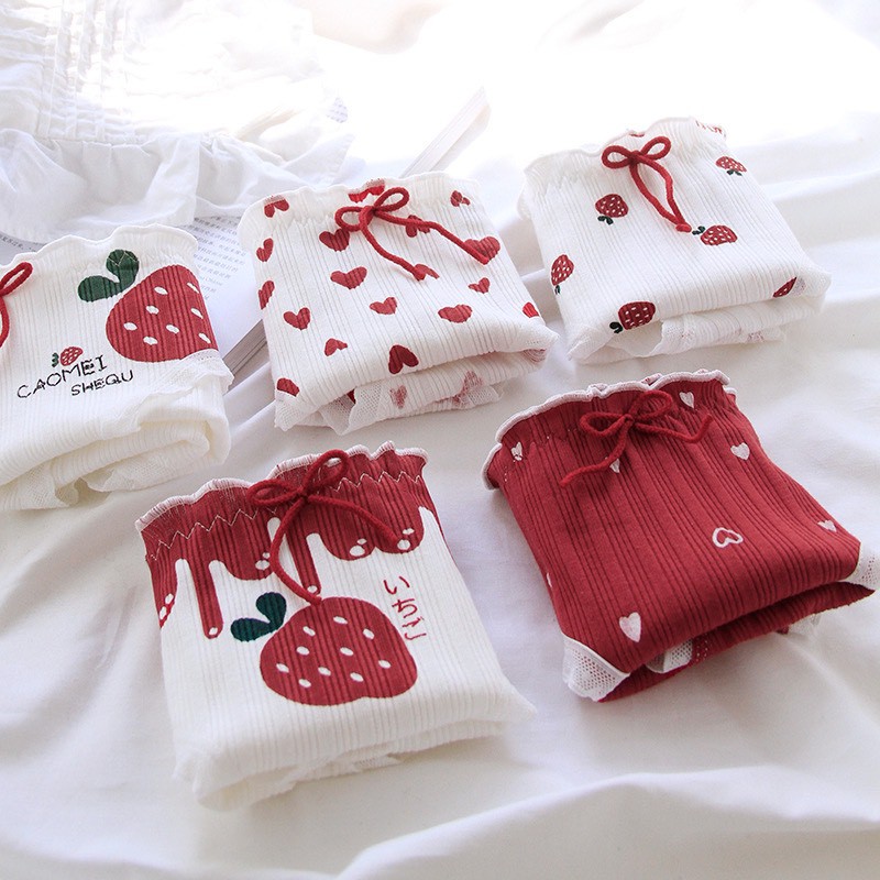 Quần Lót Nữ ❤️️FREESHIP❤️️ Quần Lót Nữ Cotton gân tăm Dâu tây đỏ chống viêm mềm mại sexy Set dâu đỏ trắng 2801 | BigBuy360 - bigbuy360.vn