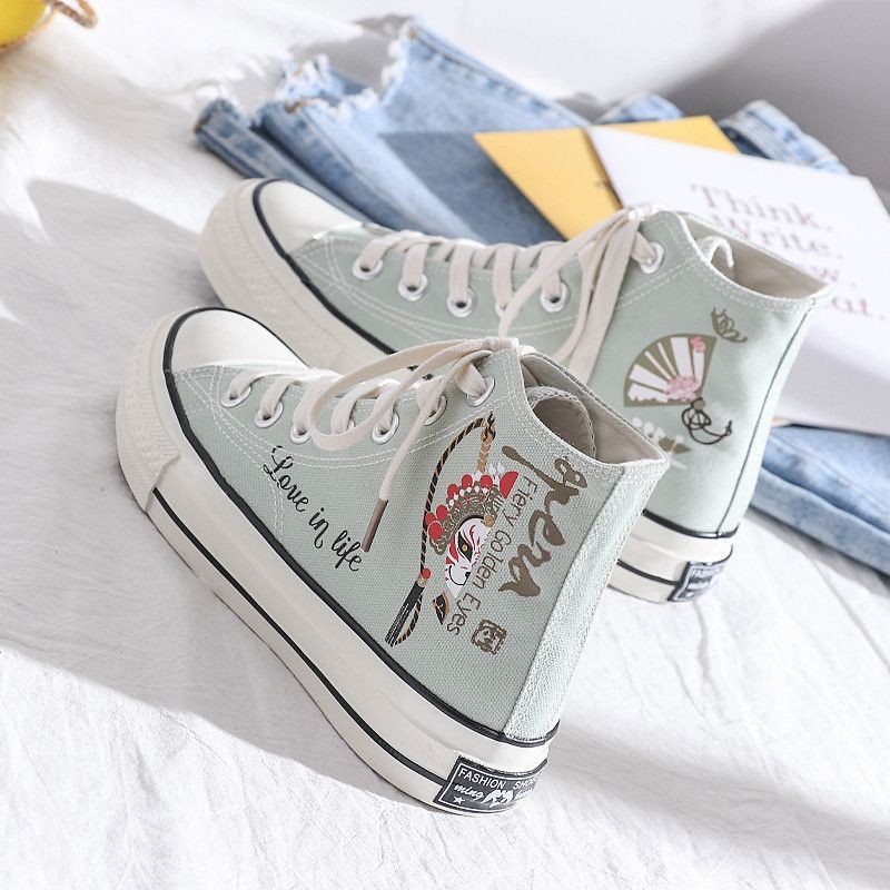 Giày Vải Canvas Cổ Cao In Họa Tiết Graffiti Kiểu Retro Thời Trang Mùa Thu 2020 Cho Học Sinh