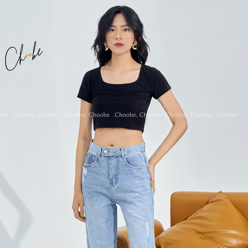 Áo croptop Choobe cổ vuông vải cotton co giãn tốt ba lỗ nữ cộc tay body thun ôm - A27 | BigBuy360 - bigbuy360.vn