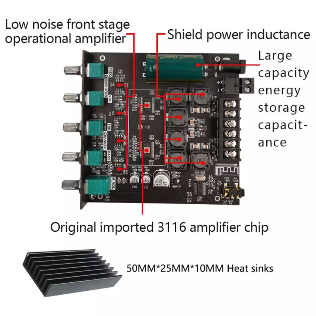 Bảng khuếch đại loa siêu trầm bluetooth 5.0 tpa3116d2 amp âm thanh nổi công suất 50w x 2 + 100w 2.1 kênh ZK-TB21