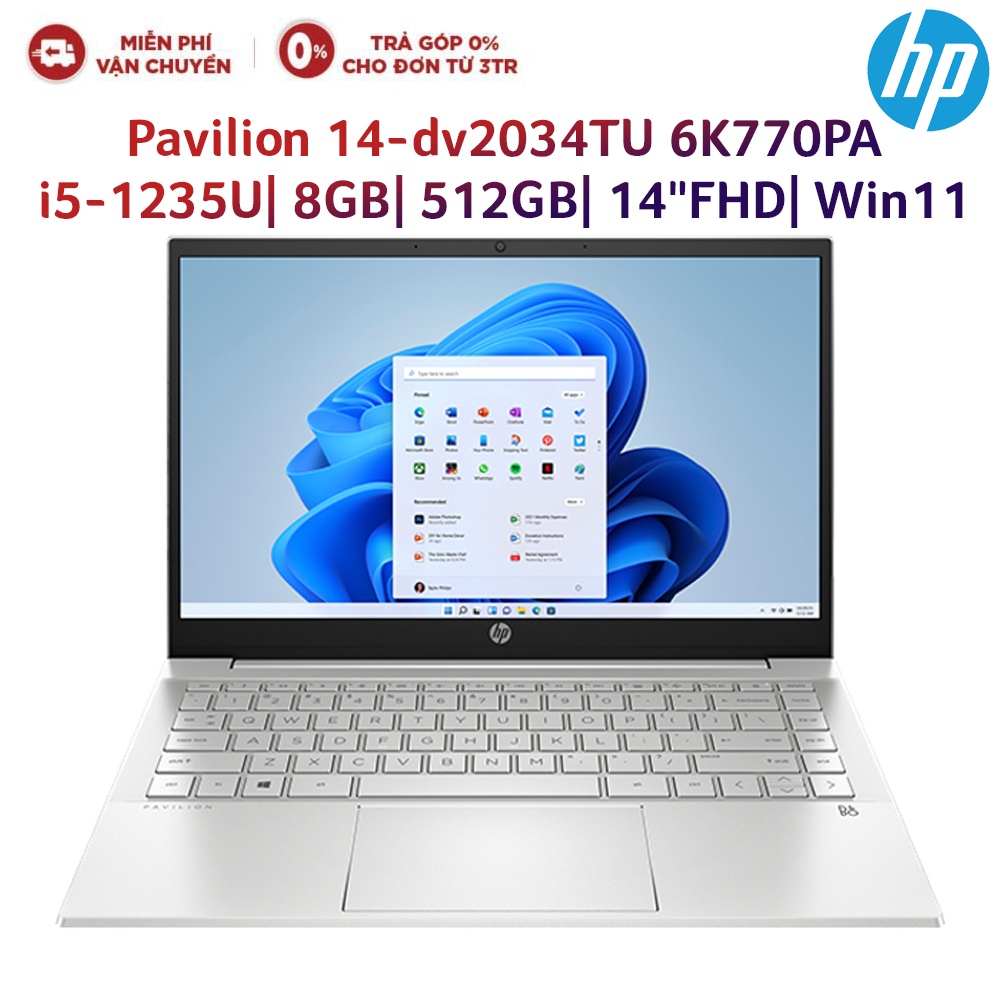 Laptop HP Pavilion 14-dv2034TU 6K770PA i5-1235U| 8GB| 512GB| OB| 14"FHD| Win11