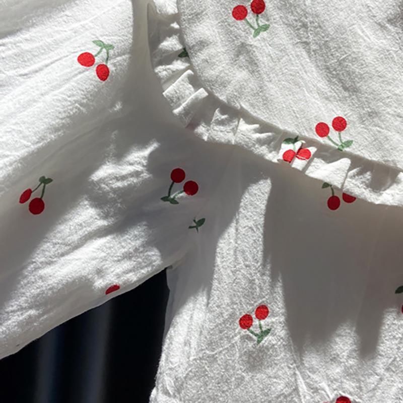 IU Autumn Baby Girl Cute Cherry Print Doll Collar Design Blouse Casual Kids Sweet Long Sleeve Clothes