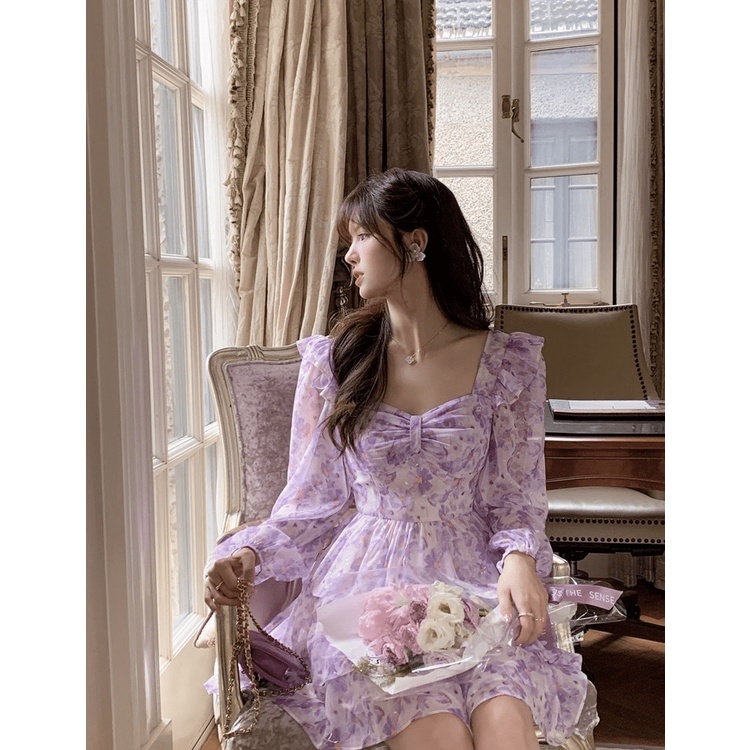 Hàng Quảng Châu Mới Ra Kho -- Mẫu Đầm Voan Tay Dài Dáng Xòe Siêu Dễ Thương UP