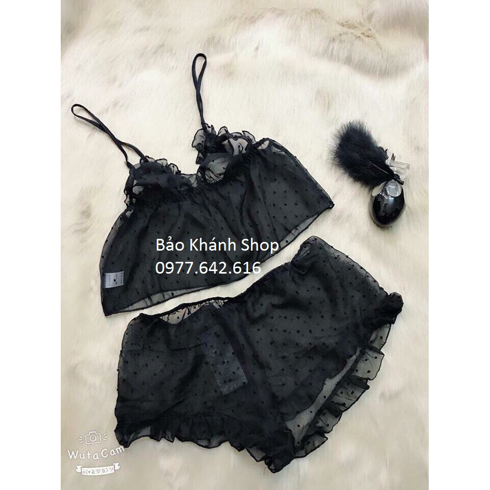 Bộ đồ ngủ sexy quần đùi áo croptop hai dây gợi cảm ( CHE TÊN SẢN PHẨM) E3