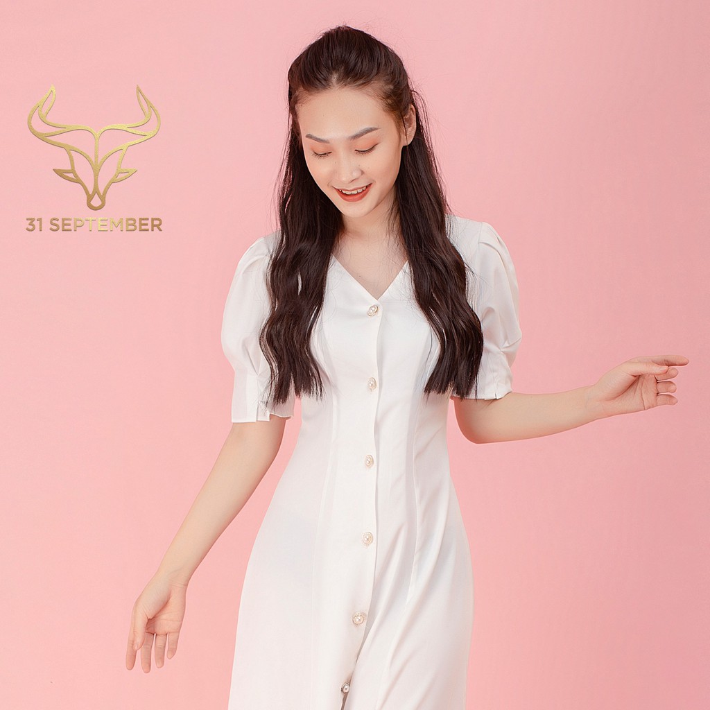 Đầm công sở dáng chữ A, váy nữ tay nhún cúc cài sang trọng - 31 SEPTEMBER S005 | BigBuy360 - bigbuy360.vn