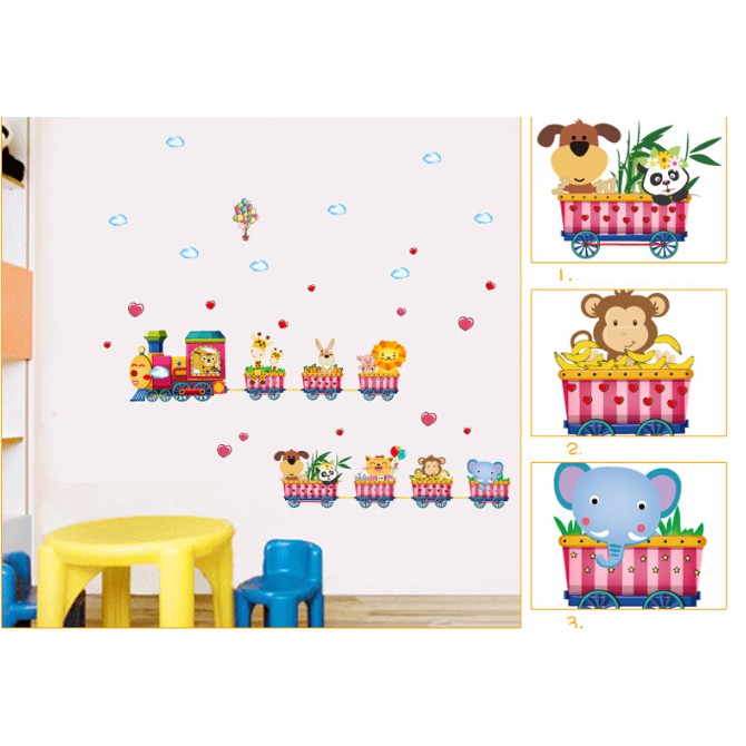 decal trang trí đường ray xe lửa thú xinh