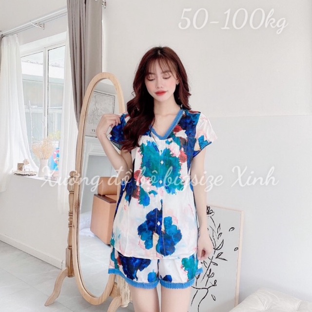 (50-85kg) BỘ PỊJAM LỤA ĐÙI BIGSIZE PHỐI MÀU XINH TƯƠI