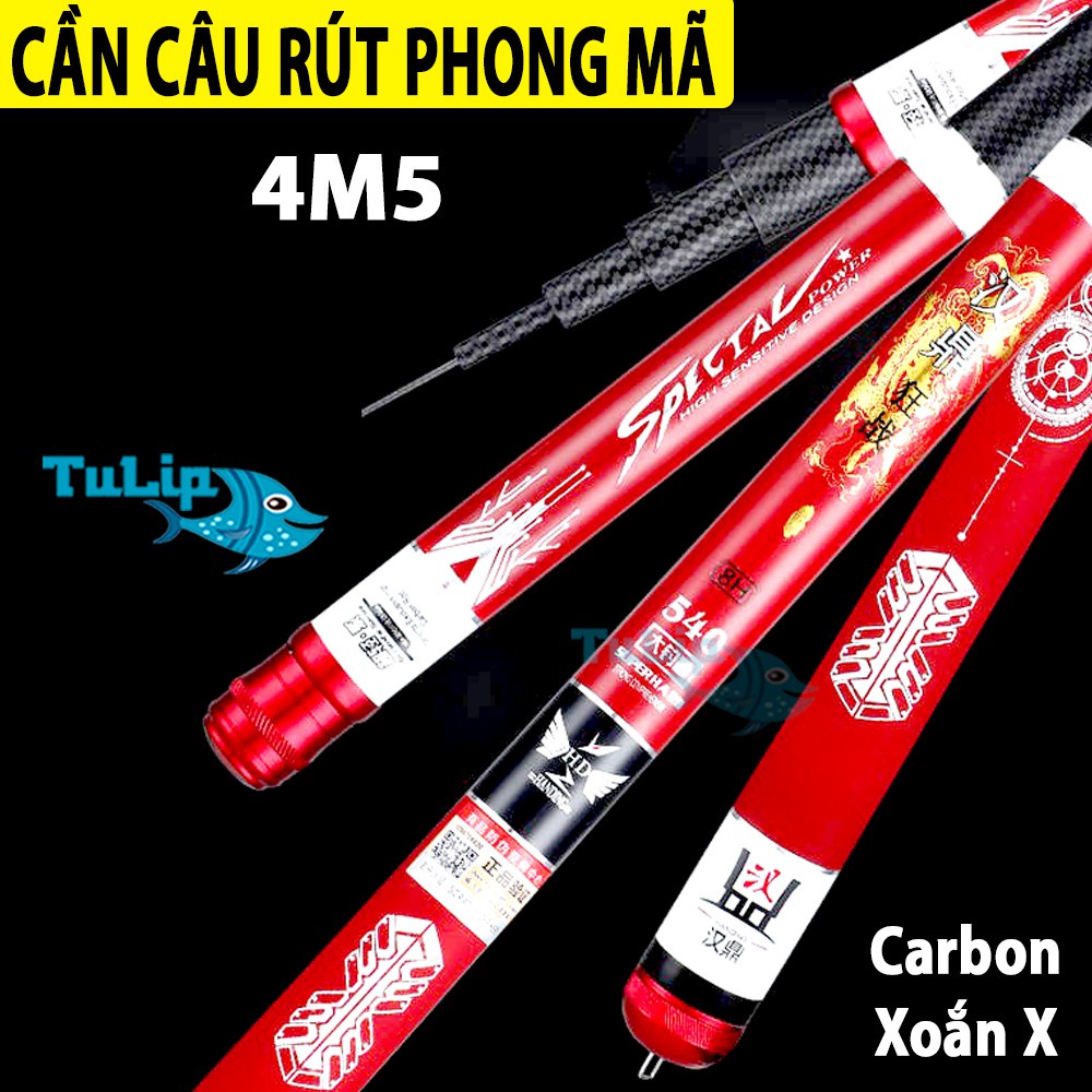 Cần Câu Tay Siêu Bạo Lực HANDING ( Đỏ ) - Cần Câu Tay PHONG MÃ - Thân Xoắn Carbon X - Độ Cứng 5H -