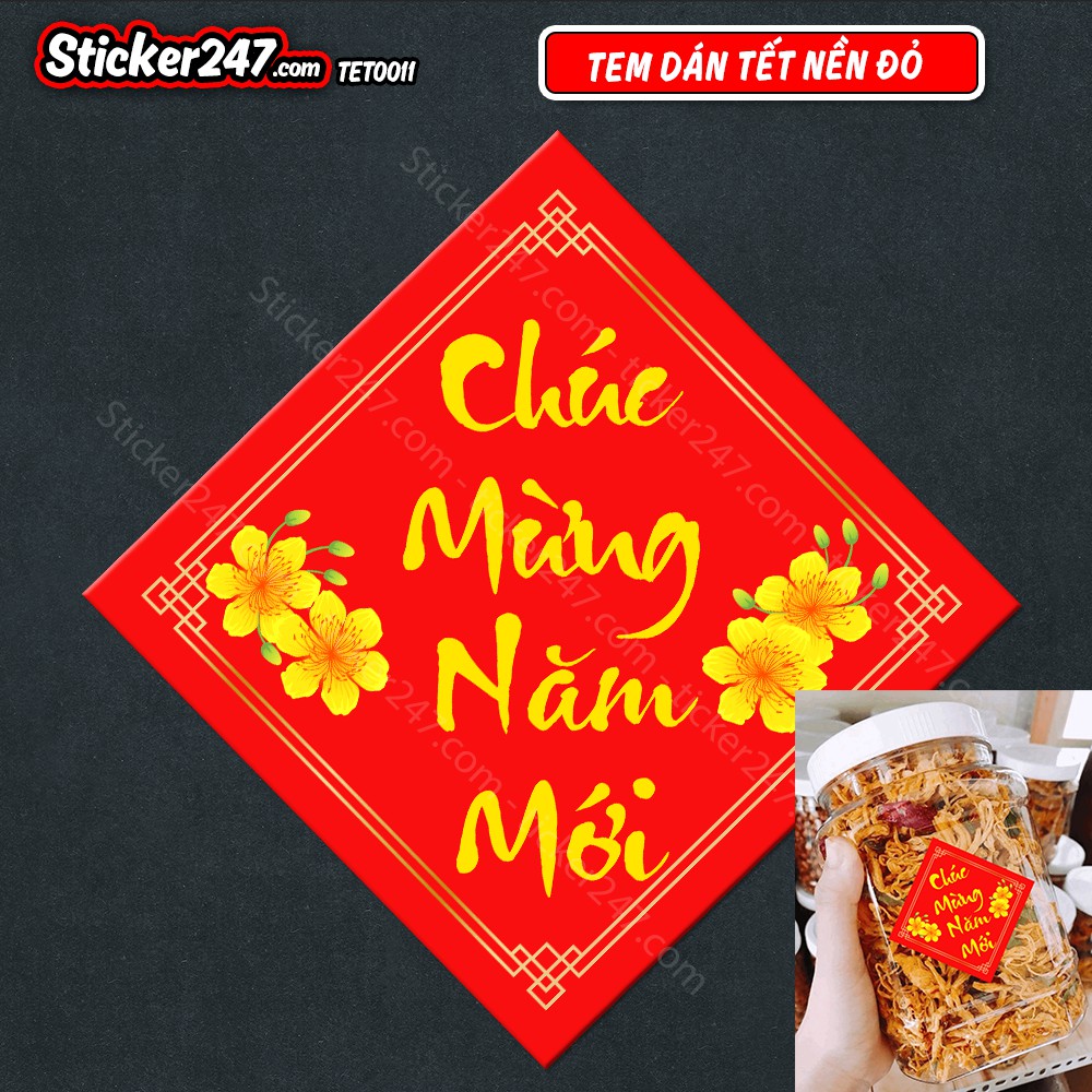 Tem Tết Decal Dán Tết Chúc Mừng Năm Mới Hình Vuông 🌈𝑭𝒓𝒆𝒆𝒔𝒉𝒊𝒑 Decal chống nước, màu đẹp, cắt sẵn, dùng trang trí Tết
