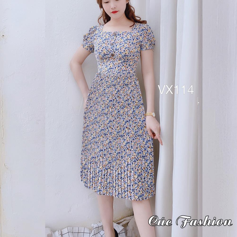 Váy liền thân công sở cao cấp đẹp Cúc Fashion VX114 váy nữ hoa nhí cúc gỗ ་ .