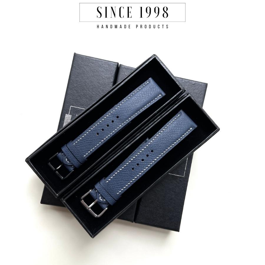 Dây Đồng Hồ Da Bò Nam 20mm 22mm, Da Thật, Handmade, Chống Nước, Chính Hãng, Màu Xanh Epsom, Bảo Hành 12 Tháng
