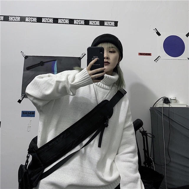 Áo len đôi cổ lọ cổ cao form rộng dáng dài oversize unisex nam nữ | BigBuy360 - bigbuy360.vn