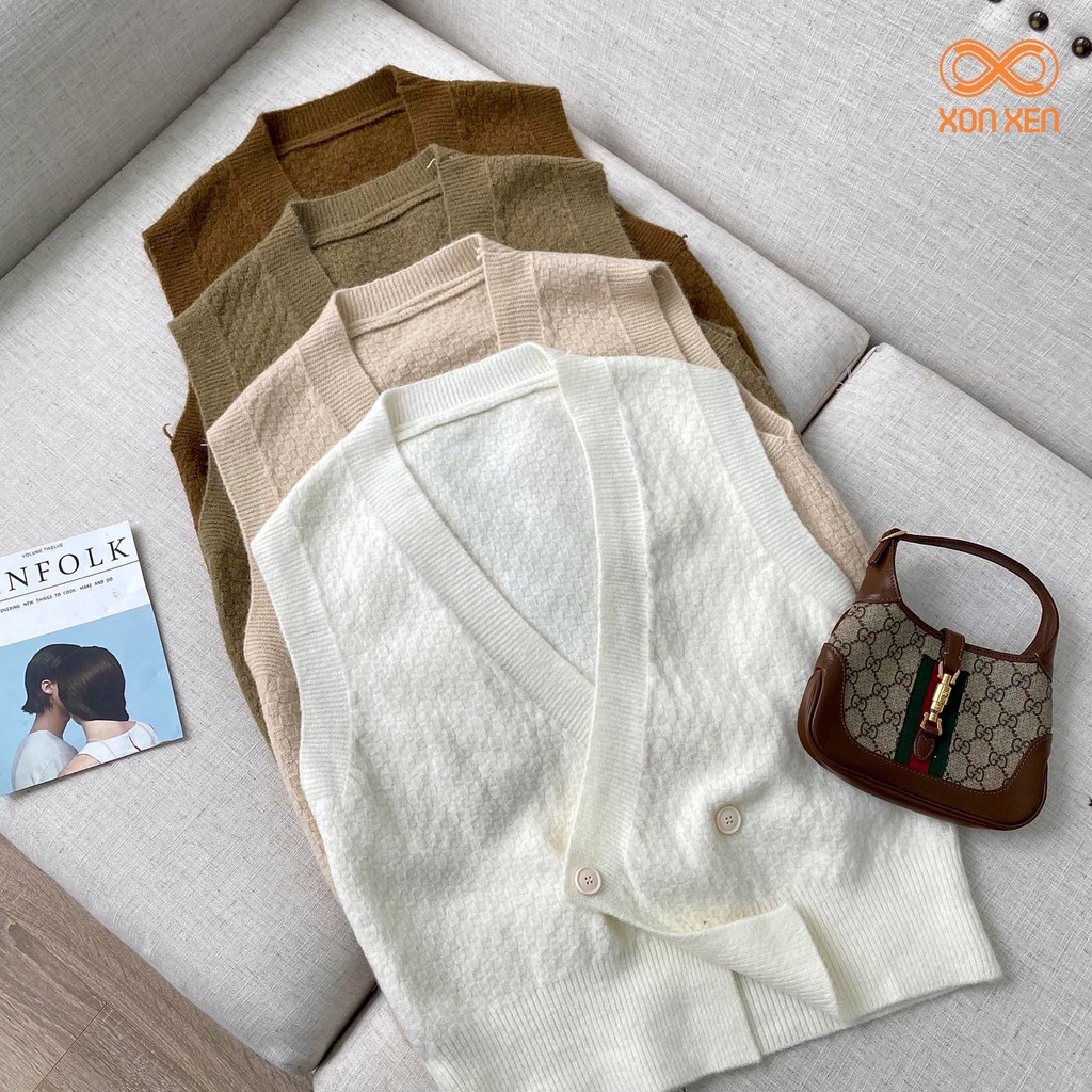 Áo len ghi lê nữ Áo ghi lê cổ tim đắp tà trước cá tính XONXEN SHOP freesize mã 09 | BigBuy360 - bigbuy360.vn