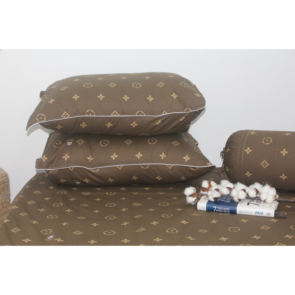 Bộ drap gối 4 món 100% cotton thiên nhiên Kha Ly-LV Nâu