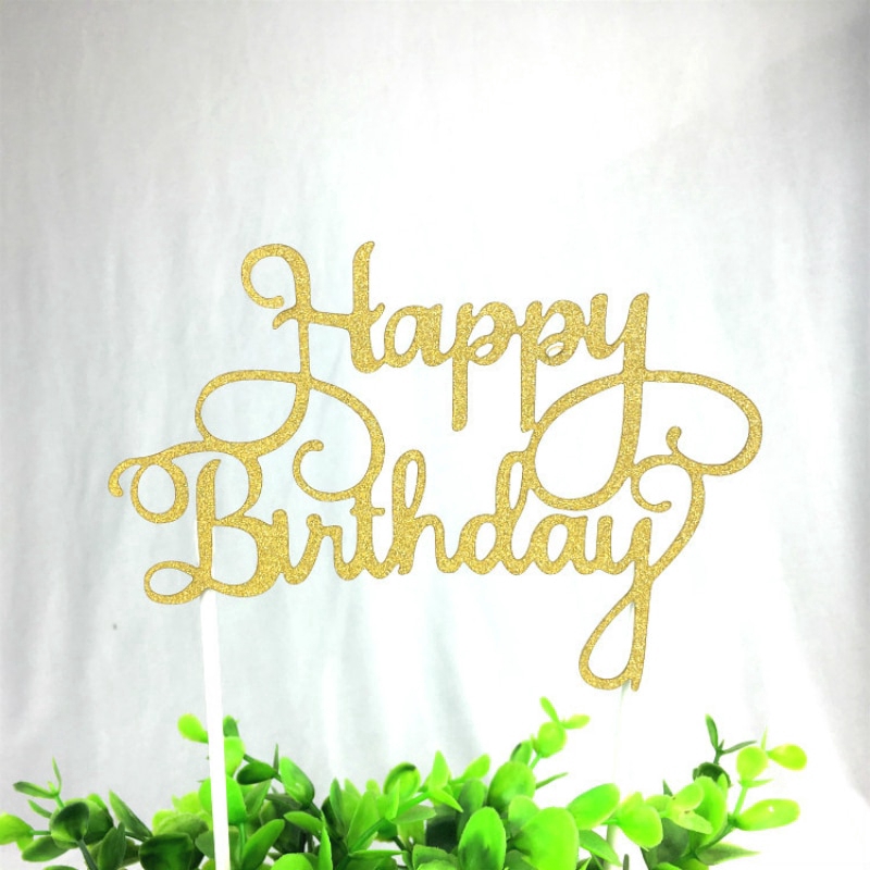 Gold Silver Cup cake Cake Topper Happy Birthday Cake Top Flags for Party Baking Decoration Supplies