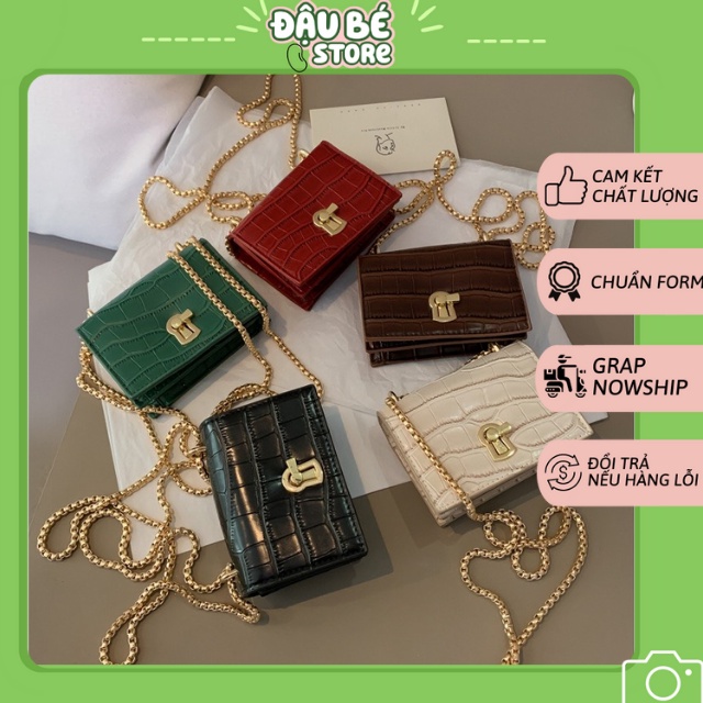 Túi Đeo Chéo Mini Chữ Nhật Trơn Phối Dây Xích Thời Trang Hàn Quốc - Túi Xách Đeo Vai Khoá Xoay Cao Cấp - Daube - Pk081
