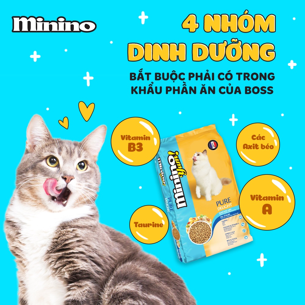 Thức ăn cho mèo Minino đủ vị, đồ ăn cho mèo từ 3 tháng tuổi