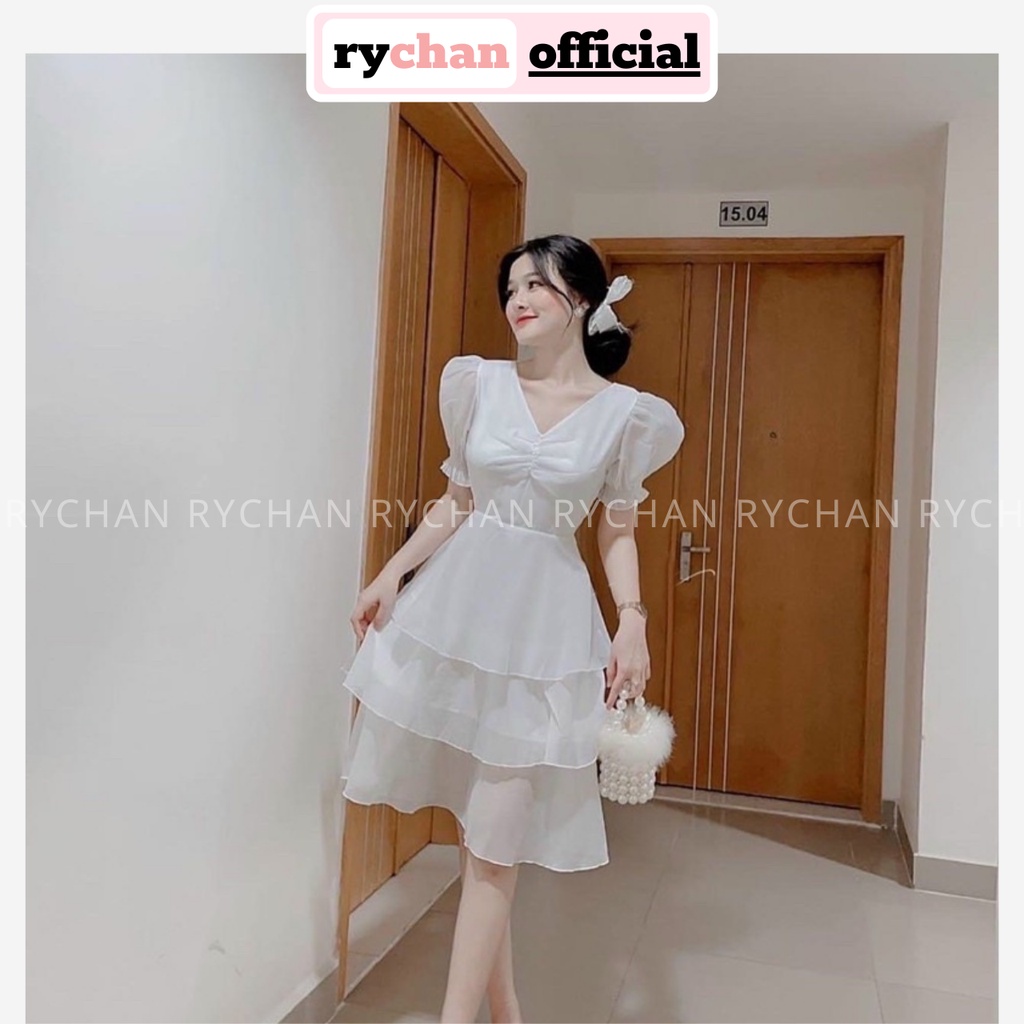 Đầm Váy Nữ Dự Tiệc Màu Trắng Nhúng Ngực Tay Bo Phồng 3 Tầng Tôn Dáng [ẢNH THẬT CUỐI] - DX9903