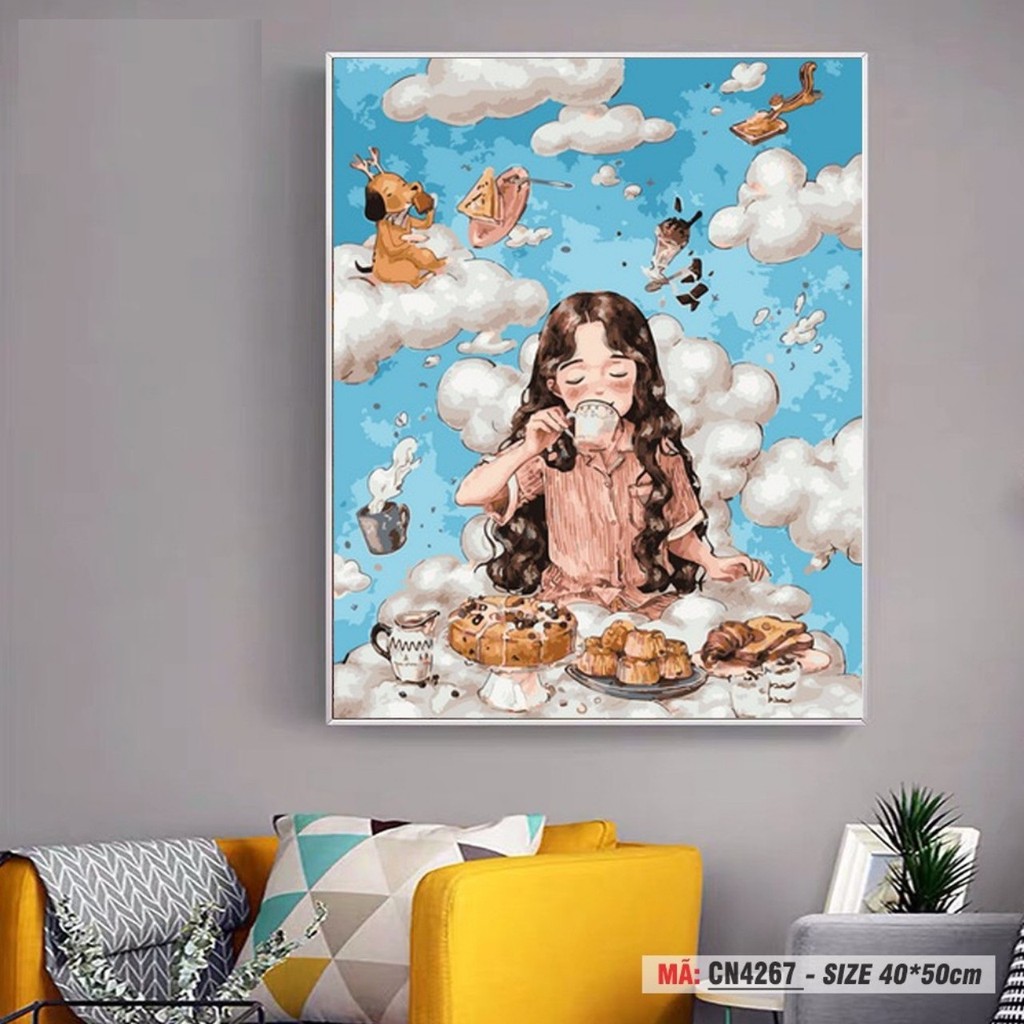 Tranh sơn dầu số hóa tự tô –TẶNG KHĂN- Tranh tô màu theo số-  đã căng sẵn khung 40 x 50 cm- Moon shop