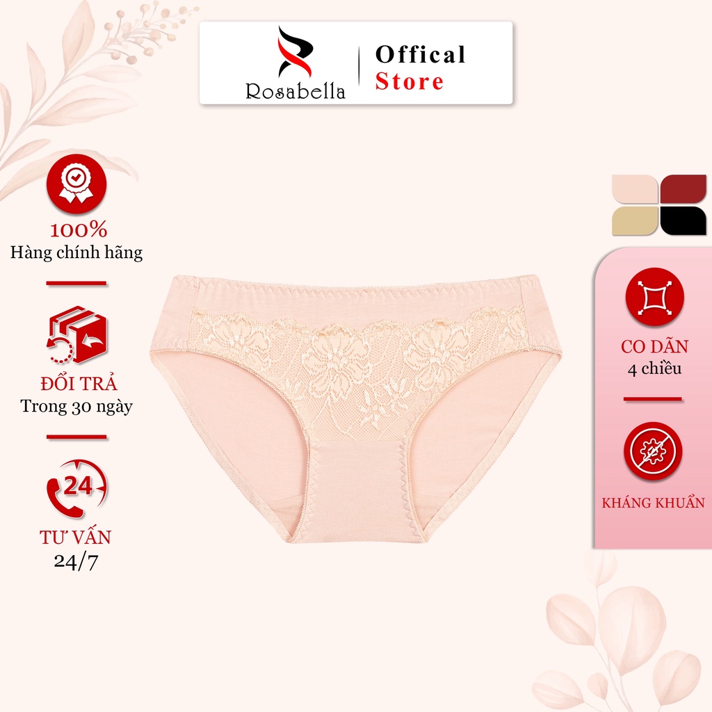 Quần Lót Ren Cạp Trung ROSABELLA Chất Visco Kết Hợp Spandex Kháng Khuẩn Co Giãn 4 Chiều W09