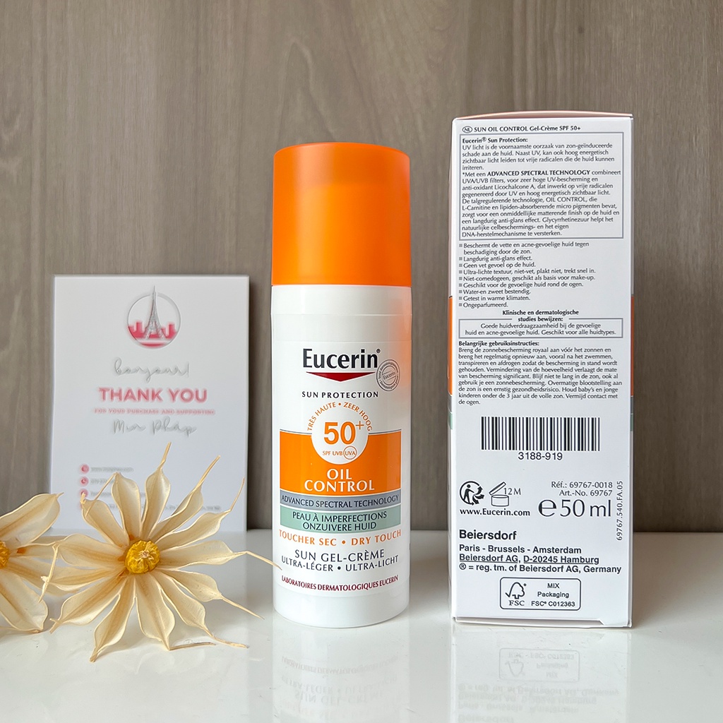 Kem Chống Nắng Eucerin Oil Control Sun Dry Touch SPF50+ 50ml Cho Da Dầu, Da Nhạy Cảm