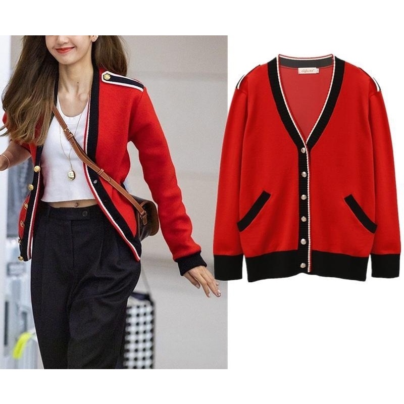Áo khoác cardigan dệt kim dáng rộng phong cách Hàn Quốc cổ điển cho nữ